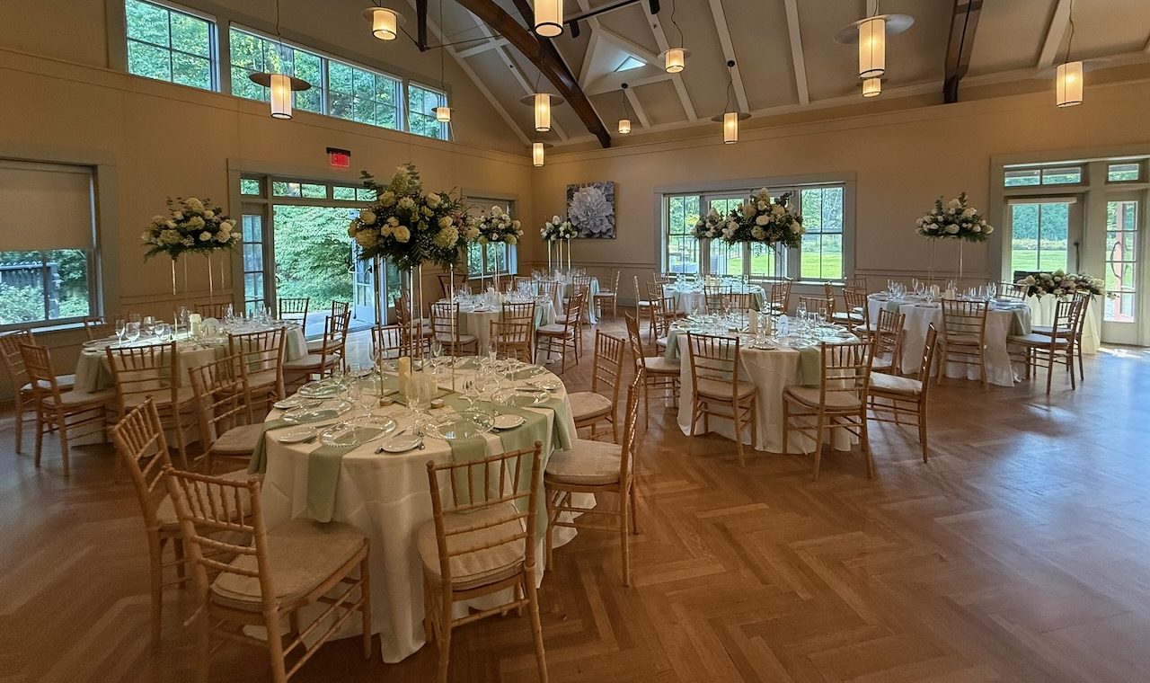 ballroom set up with wedding tables at Locust Grove